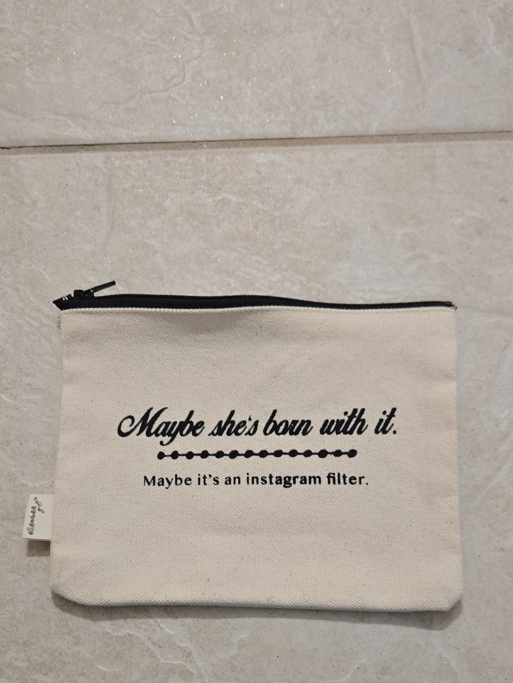 Canvas Zip Pouch in Cream with Black Text